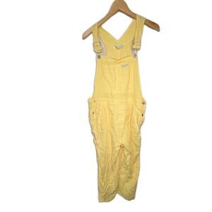Fresh Produce Women's Linen Butter Yellow Overalls Sz M Boho Coastal Grandma